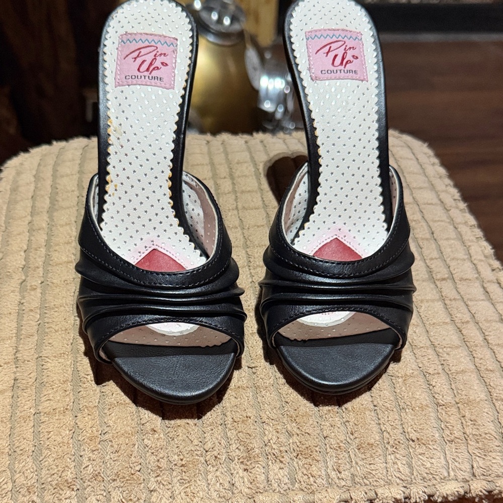 Pinup Couture Black Mules with Pink Accents